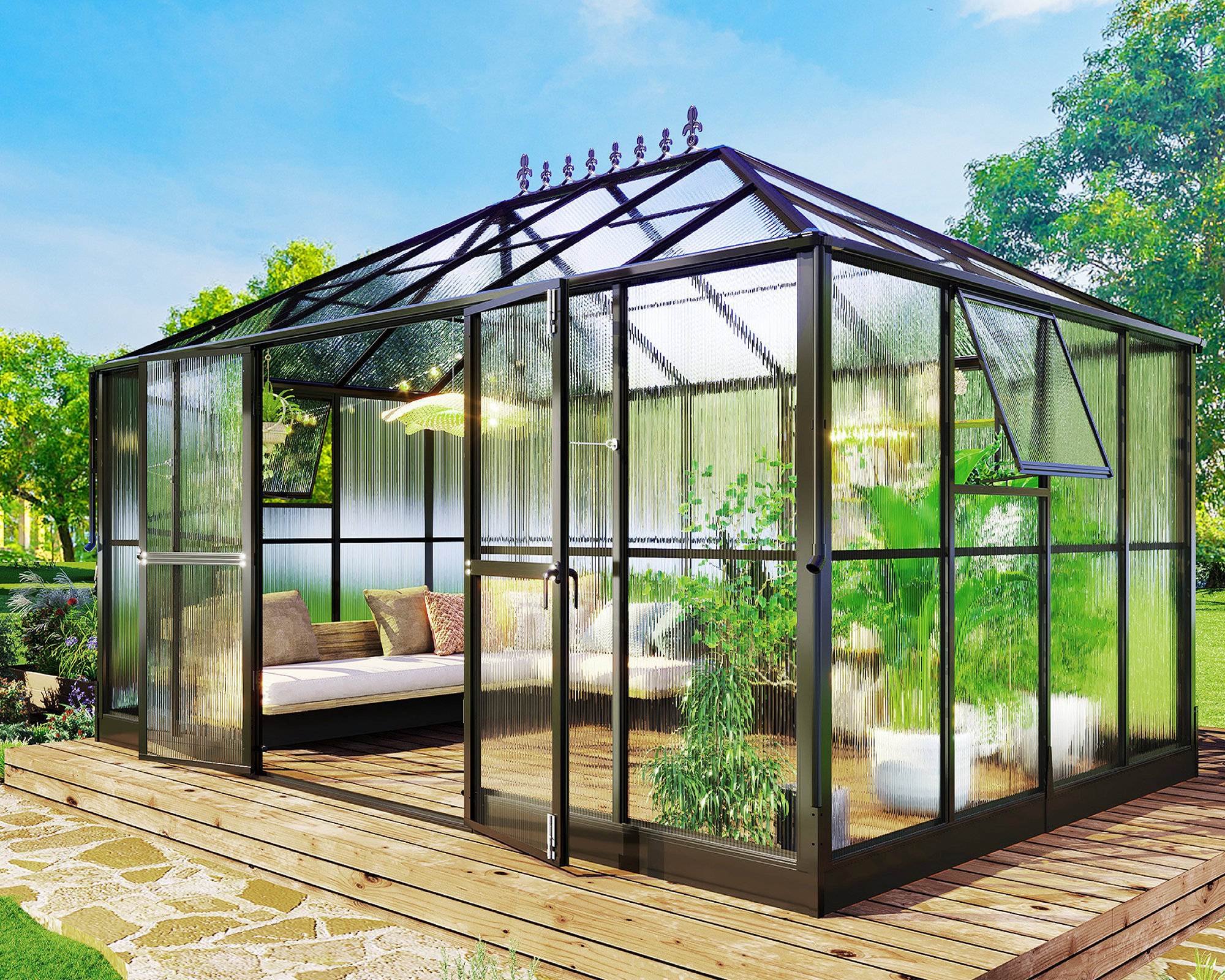 AMERLIFE Grower's Haven 14 x 9.5 x 9 ft. Polycarbonate Greenhouse